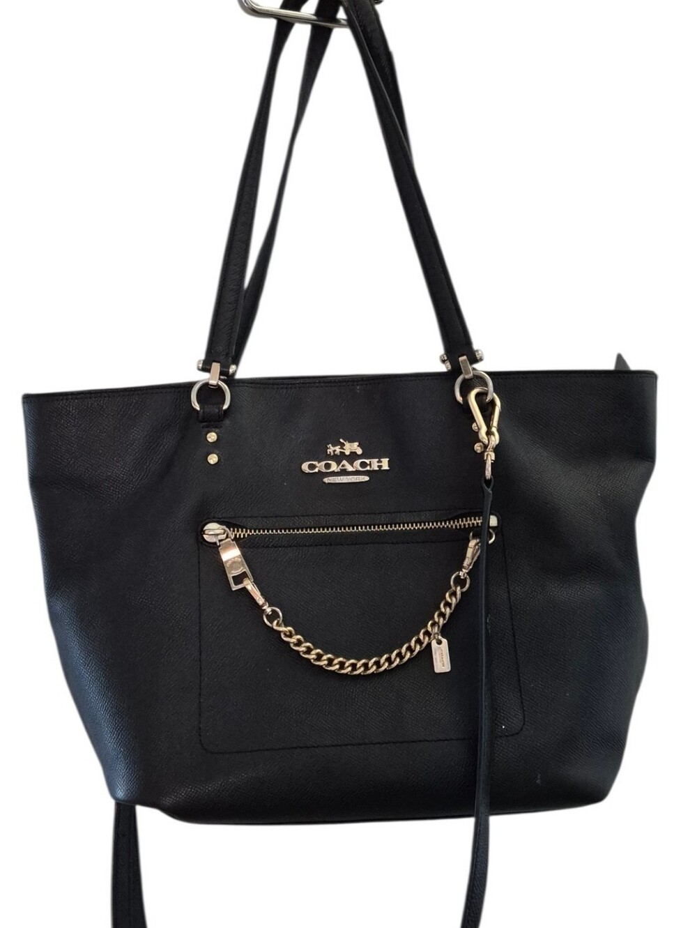 Coach Molly Gallery Tote in Black Crossgrain Leather with Goldtone Hardware